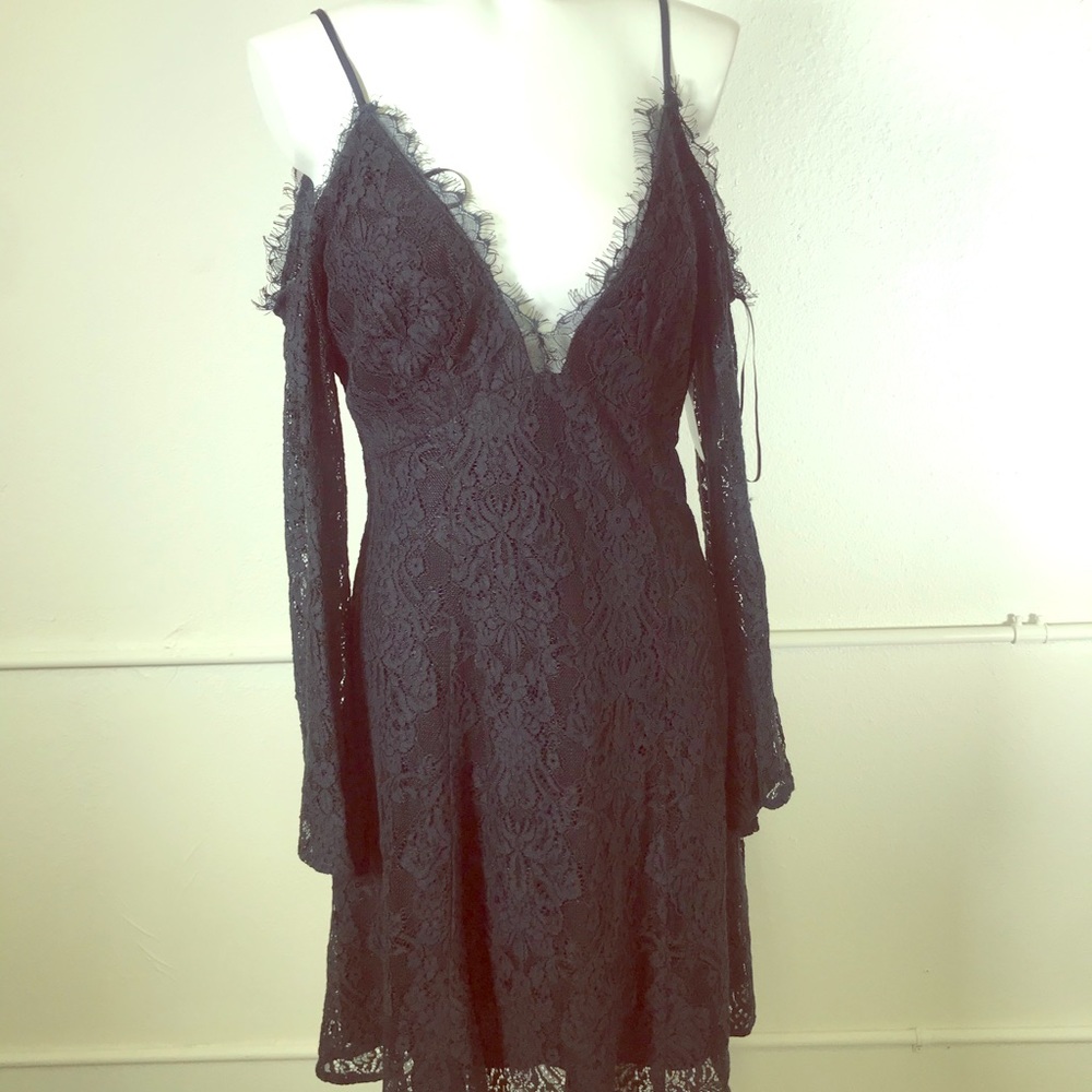 Lush Cold Shoulder Floral Lace Dress
